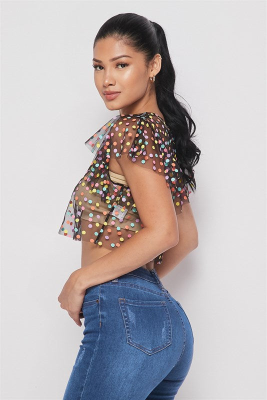 S/s Ruffle Multi Dot Sheer Top – Hot Point