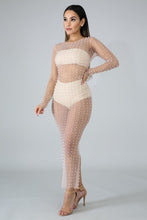 Load image into Gallery viewer, L/s Mesh Pearl Long Dress
