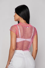 Load image into Gallery viewer, Mesh Stone Cap Slve Crop Top