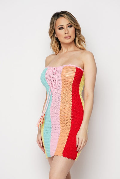 Multi Crochet Tube Mini Dress