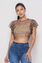 Load image into Gallery viewer, S/s Ruffle Multi Dot Sheer Top