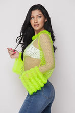 Load image into Gallery viewer, Mesh Stone Ruffle L/s Top