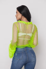 Load image into Gallery viewer, Mesh Stone Ruffle L/s Top