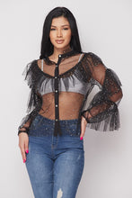 Load image into Gallery viewer, Ruffle Stone Mesh Loose Top